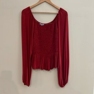 Women's Knit With SQ Neck, Smoked Bodice & Bishop Sleeves